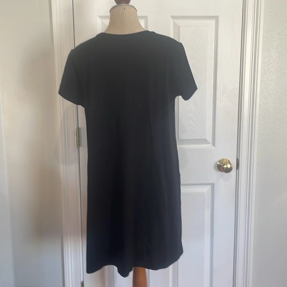 Uniqlo dress short sleeve pockets black 100% cotton midi women’s size L large - Picture 5 of 9